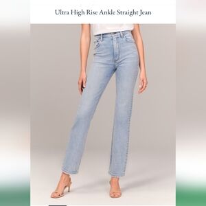 Abercrombie & Fitch Ultra High Rise Ankle Straight Denim Jeans in Light Blue